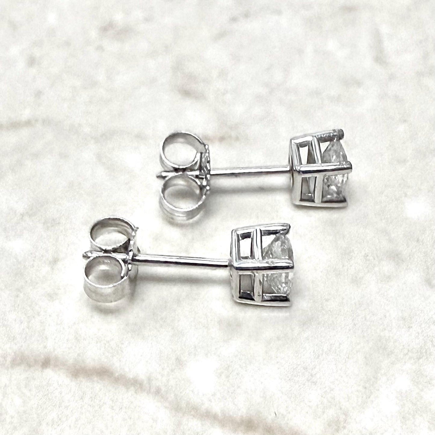14K White Gold 0.40 Carat Natural Princess Cut Diamond Stud Earrings - WeilJewelry