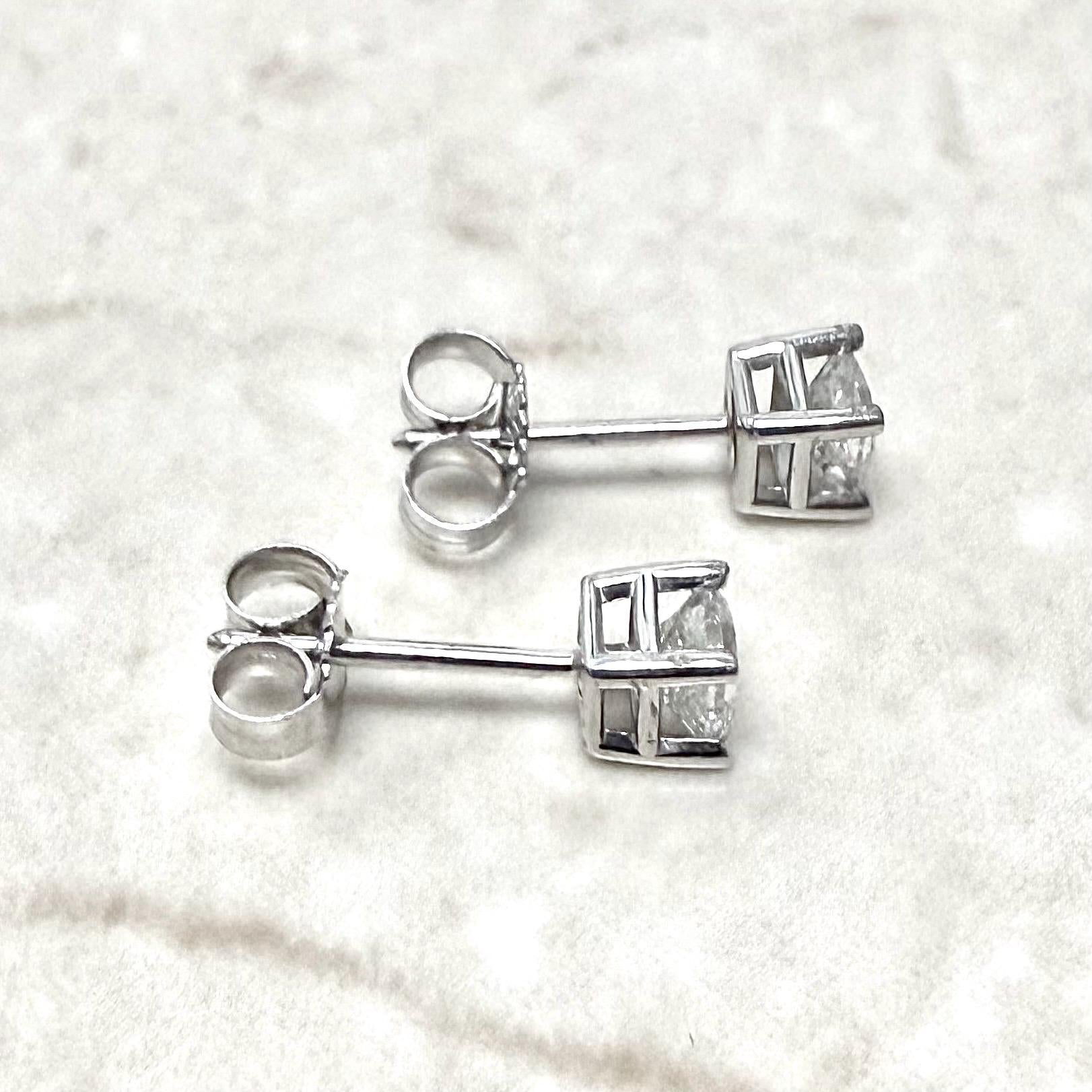 14K White Gold 0.40 Carat Natural Princess Cut Diamond Stud Earrings - WeilJewelry