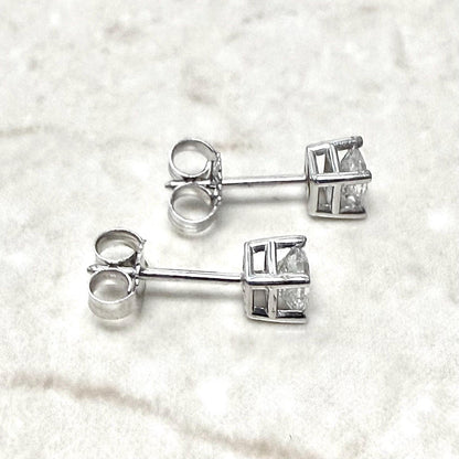 14K White Gold 0.40 Carat Natural Princess Cut Diamond Stud Earrings - WeilJewelry