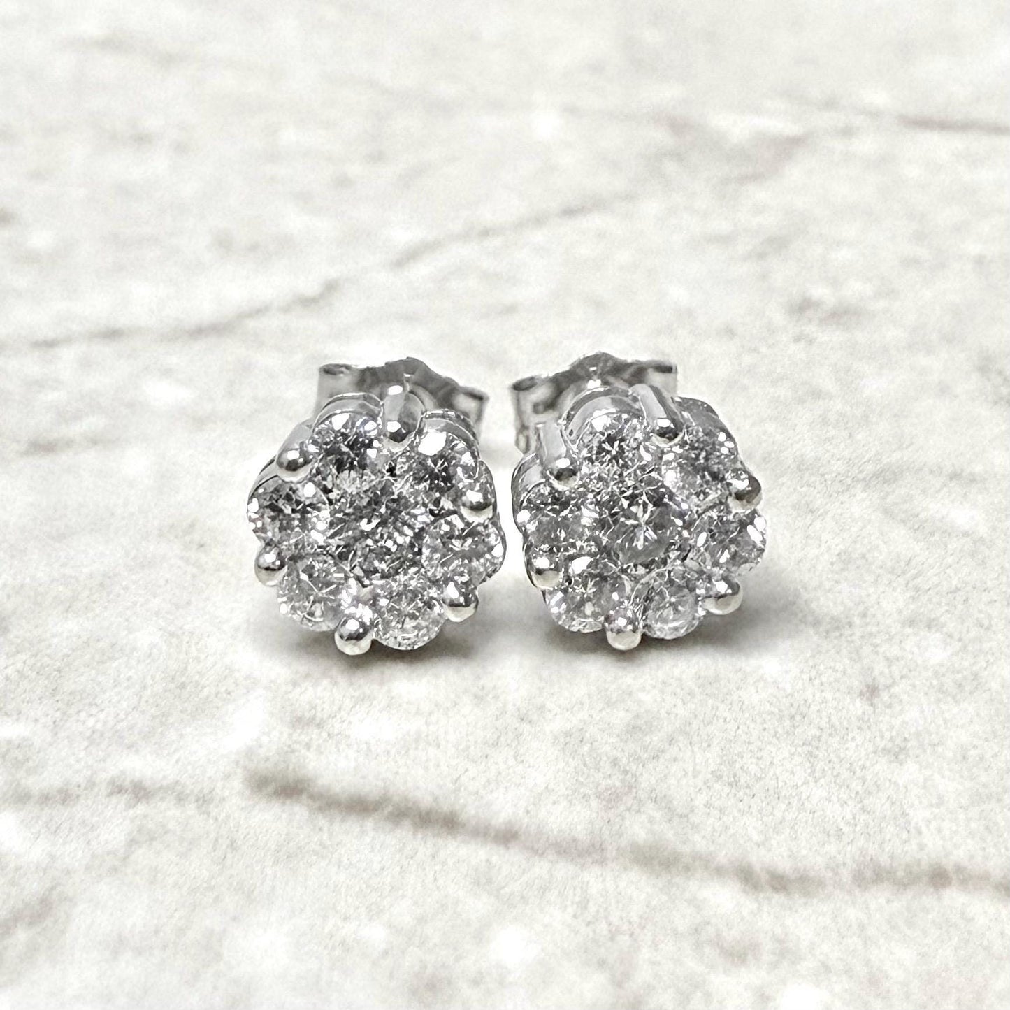 14K White Gold 0.75 CT Natural Diamond Cluster Stud Earrings - WeilJewelry
