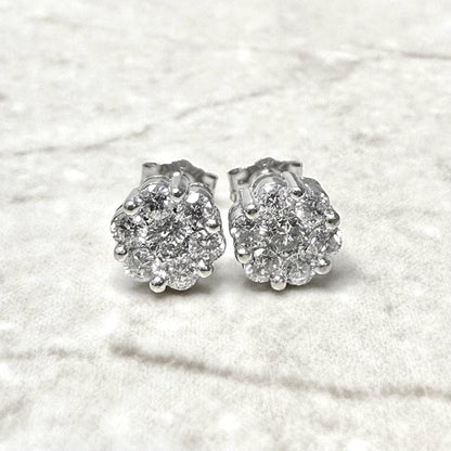 14K White Gold 0.75 CT Natural Diamond Cluster Stud Earrings - WeilJewelry