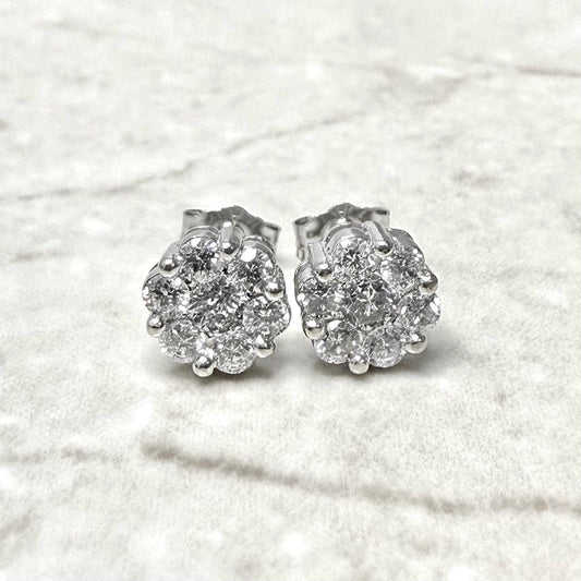 14K White Gold 0.75 CT Natural Diamond Cluster Stud Earrings - WeilJewelry