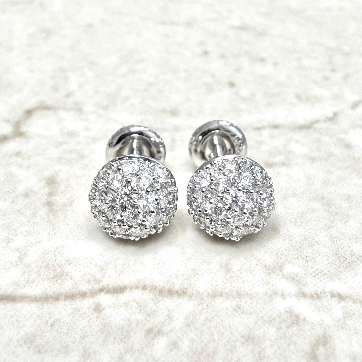 14K White Gold 0.80 Carat Diamond Pave Stud Earrings - WeilJewelry