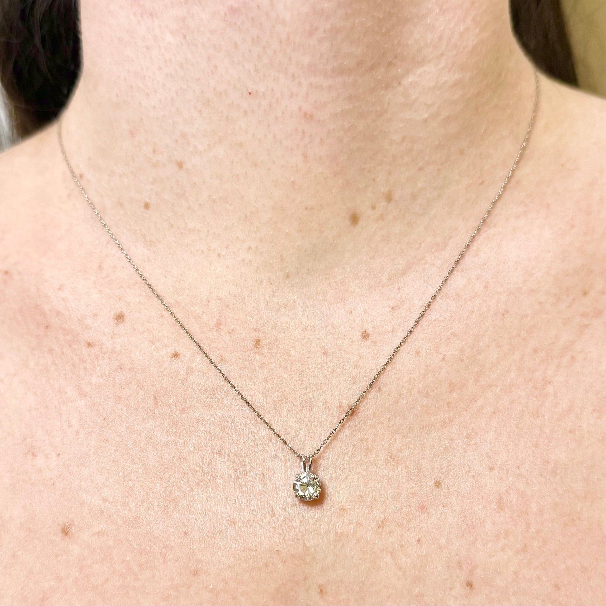 14K White Gold 0.90 Carat Natural Diamond Solitaire Pendant Necklace - WeilJewelry