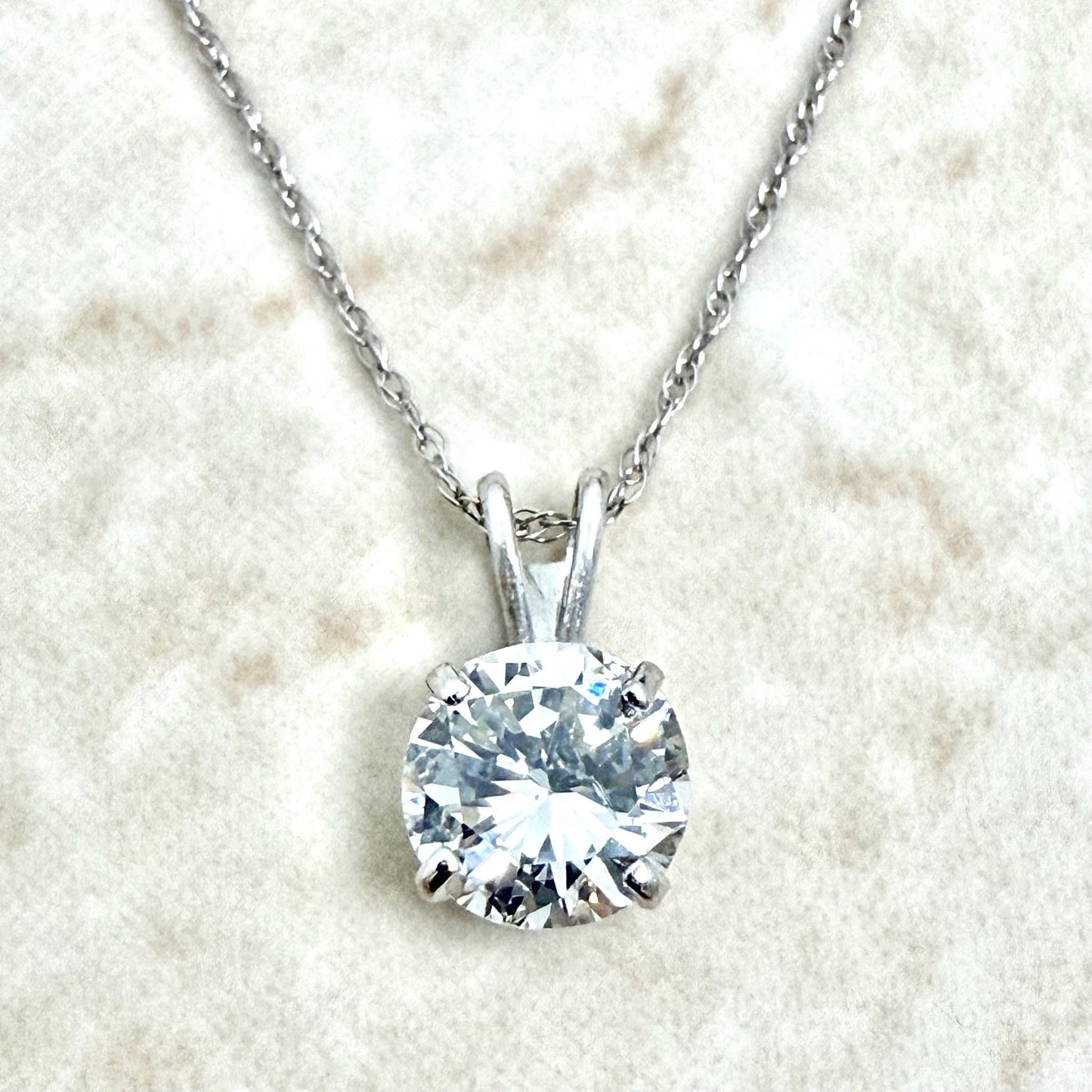 14K White Gold 0.90 Carat Natural Diamond Solitaire Pendant Necklace - WeilJewelry