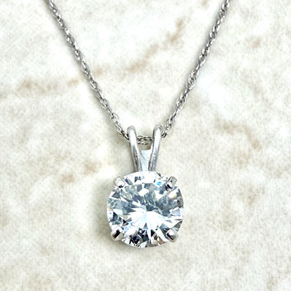 14K White Gold 0.90 Carat Natural Diamond Solitaire Pendant Necklace - WeilJewelry