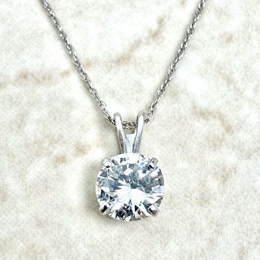 14K White Gold 0.90 Carat Natural Diamond Solitaire Pendant Necklace - WeilJewelry