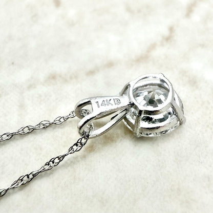 14K White Gold 0.90 Carat Natural Diamond Solitaire Pendant Necklace - WeilJewelry