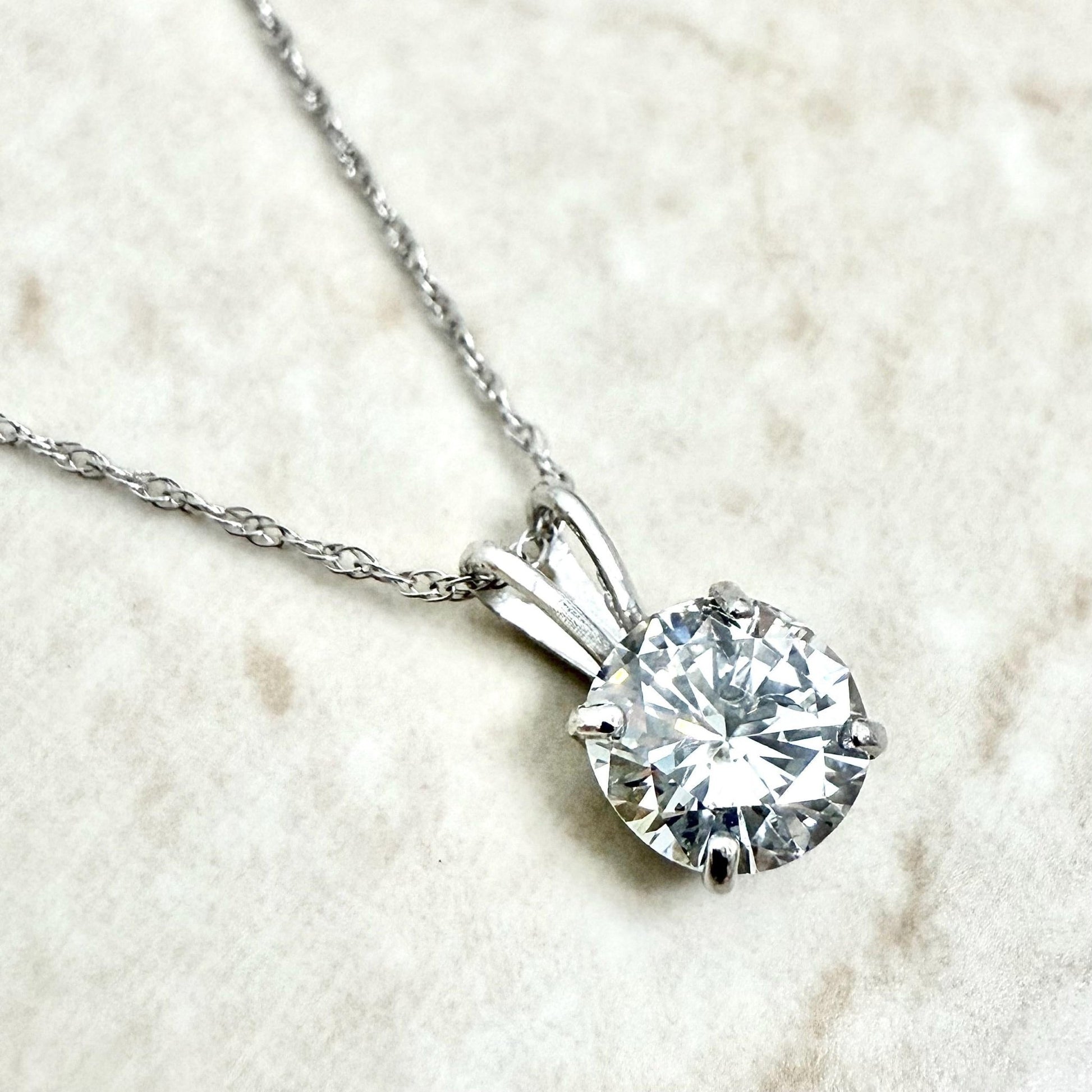 14K White Gold 0.90 Carat Natural Diamond Solitaire Pendant Necklace - WeilJewelry