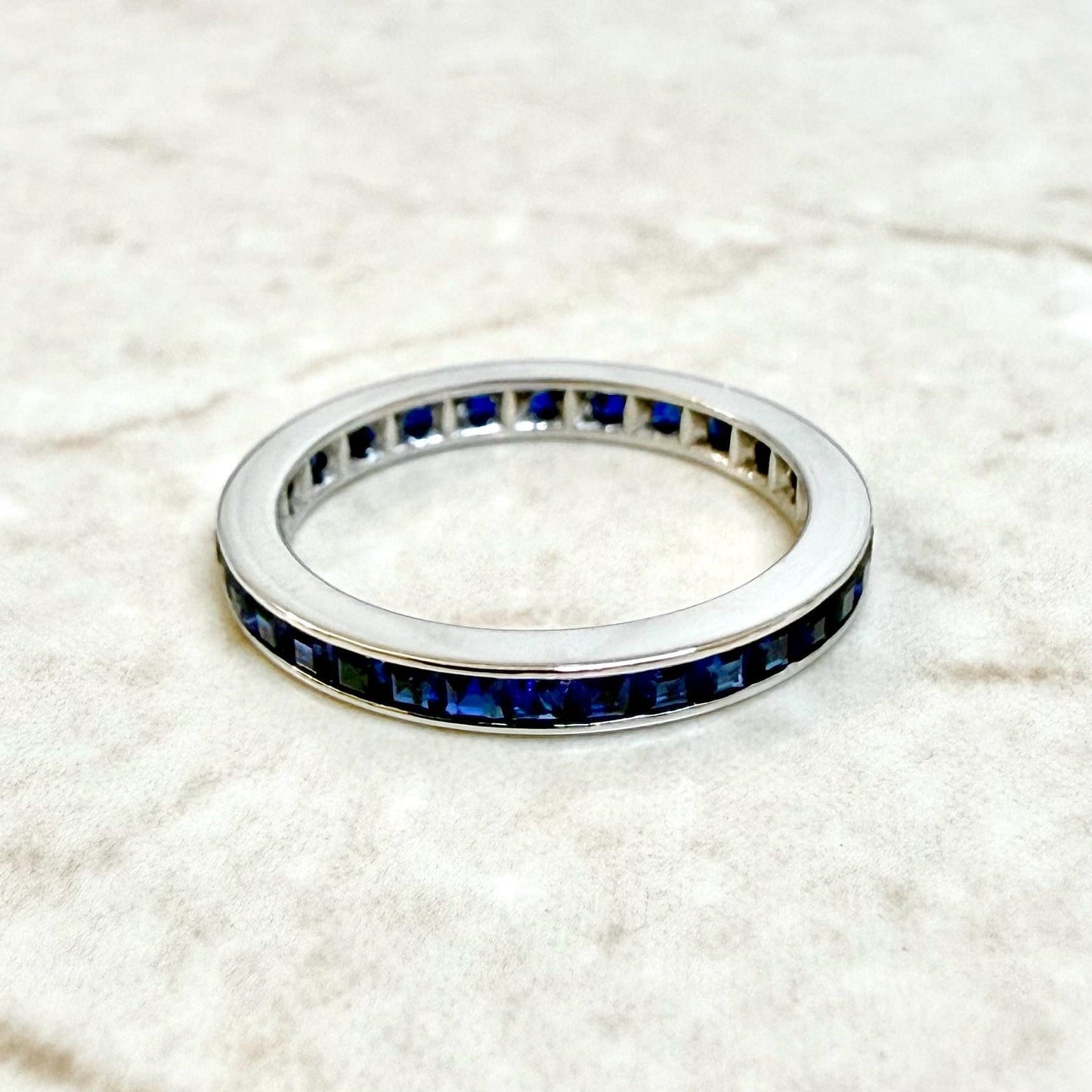 14K White Gold 1.5 Carat Blue Sapphire Eternity Band Ring - WeilJewelry