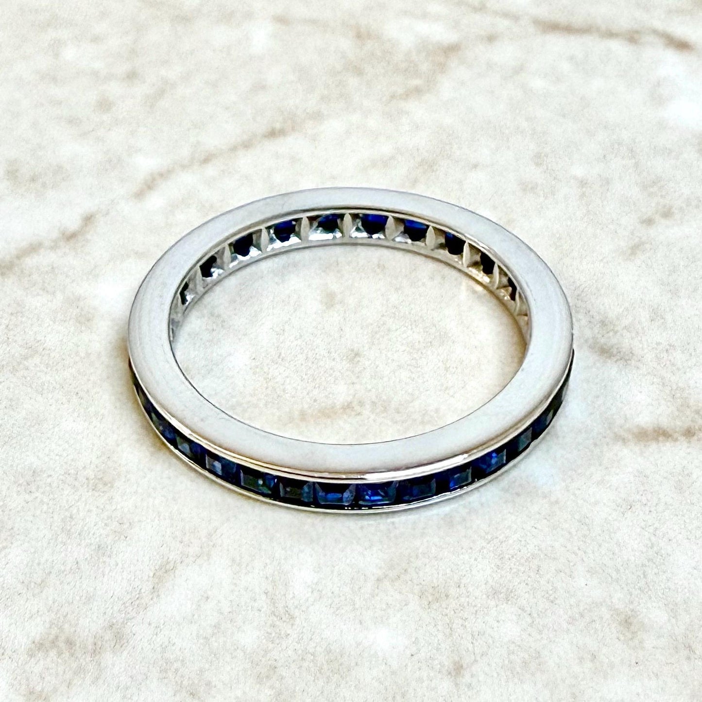 14K White Gold 1.5 Carat Blue Sapphire Eternity Band Ring - WeilJewelry