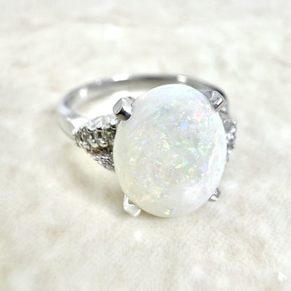 14K White Gold 1.50 Carat Natural Opal & Diamond Cocktail Ring - WeilJewelry