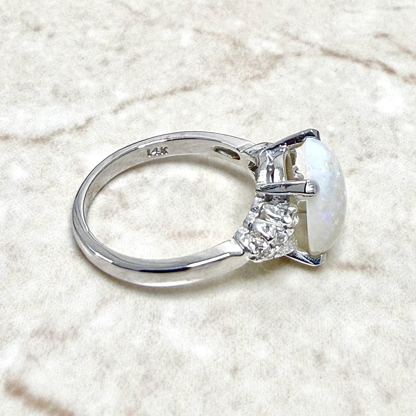 14K White Gold 1.50 Carat Natural Opal & Diamond Cocktail Ring - WeilJewelry
