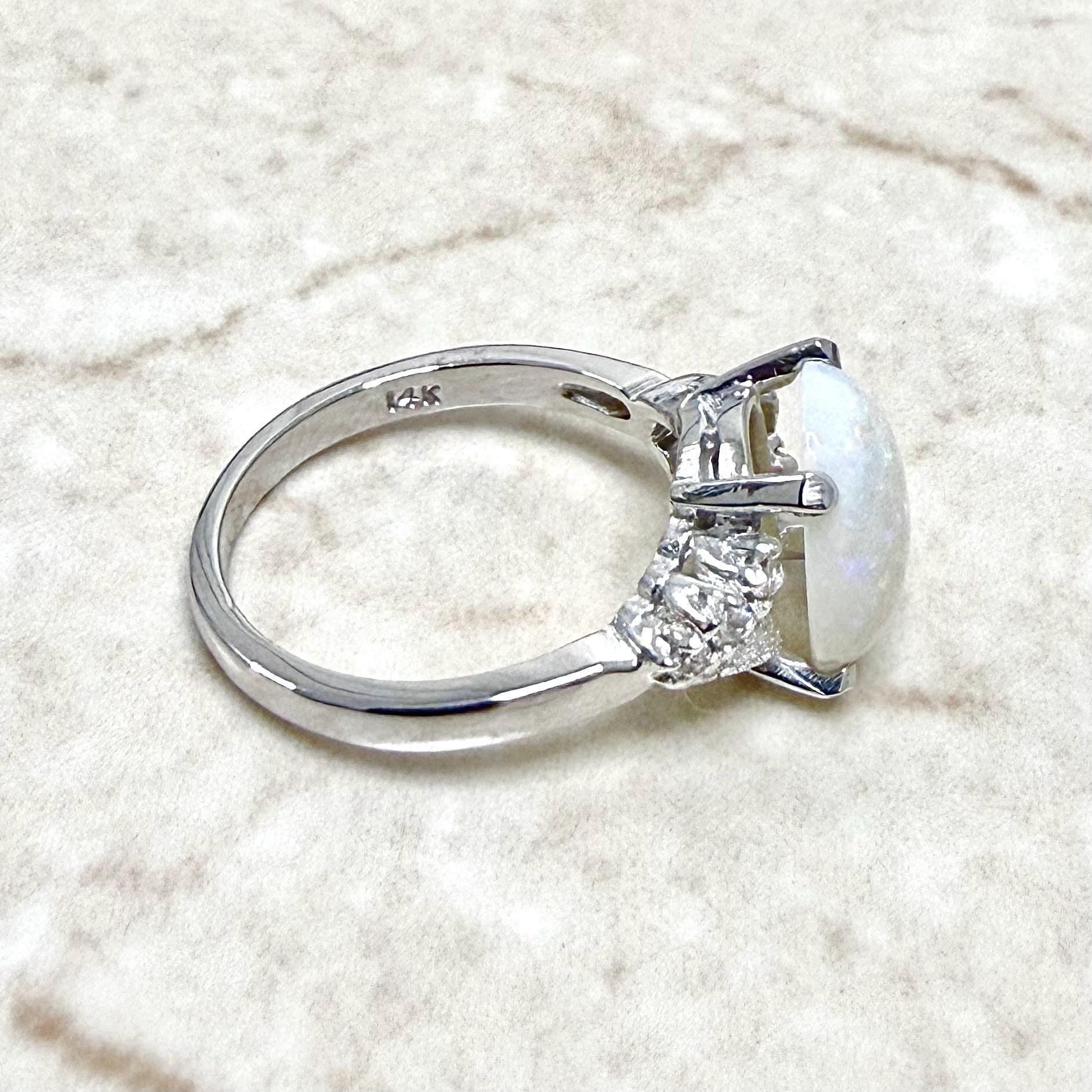14K White Gold 1.50 Carat Natural Opal & Diamond Cocktail Ring - WeilJewelry