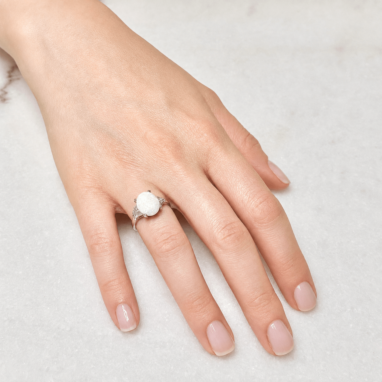 14K White Gold 1.50 Carat Natural Opal & Diamond Cocktail Ring - WeilJewelry