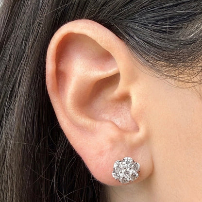 14K White Gold 2.7 Carats Natural Diamond Cluster Earrings - WeilJewelry