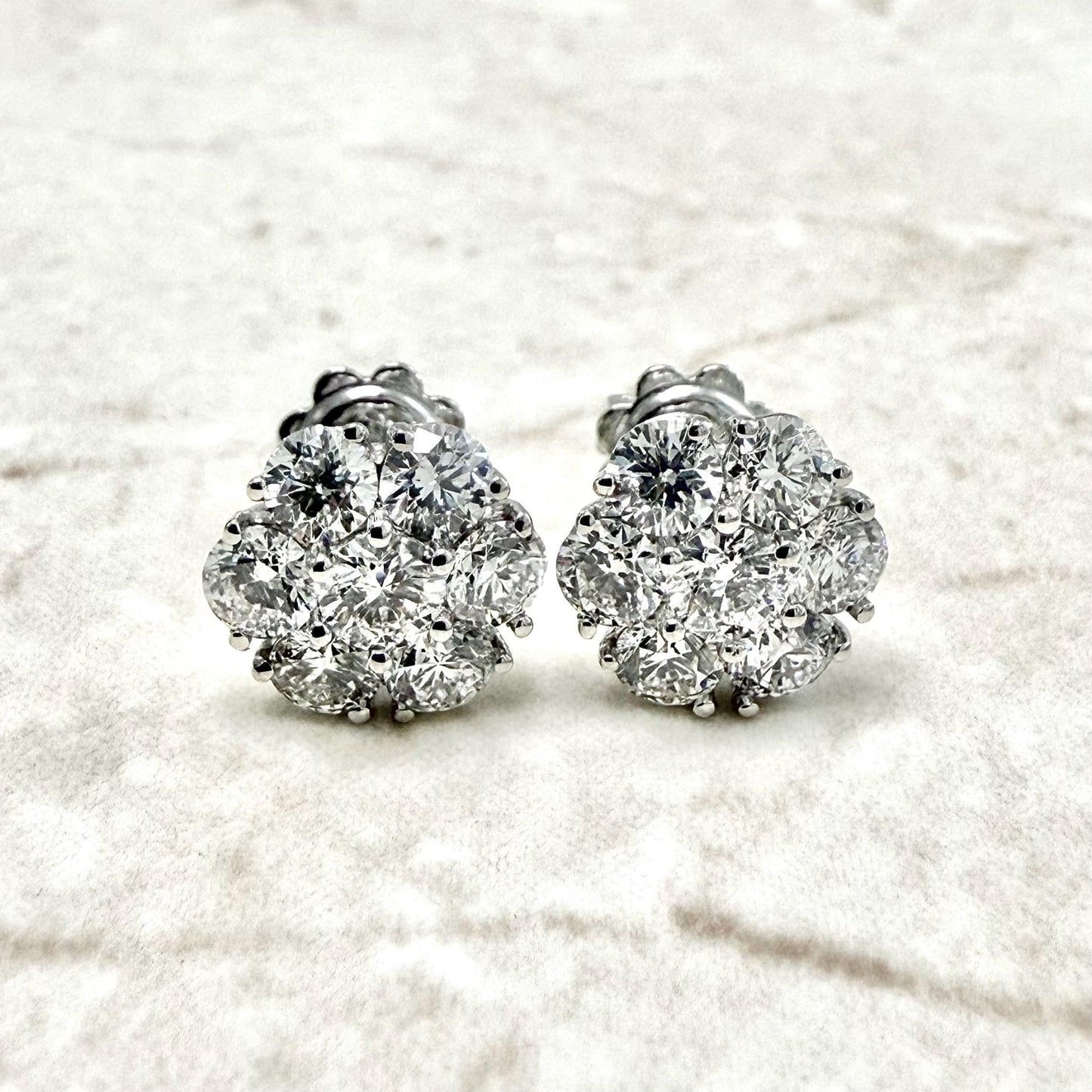 14K White Gold 2.7 Carats Natural Diamond Cluster Earrings - WeilJewelry