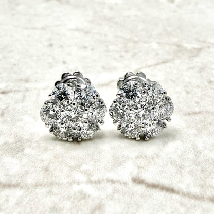 14K White Gold 2.7 Carats Natural Diamond Cluster Earrings - WeilJewelry