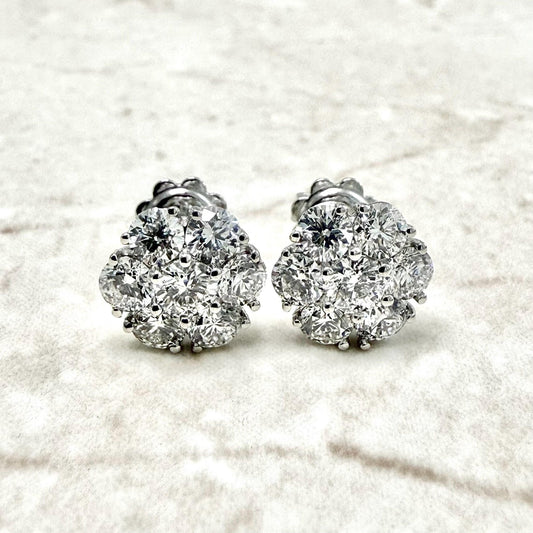 14K White Gold 2.7 Carats Natural Diamond Cluster Earrings - WeilJewelry
