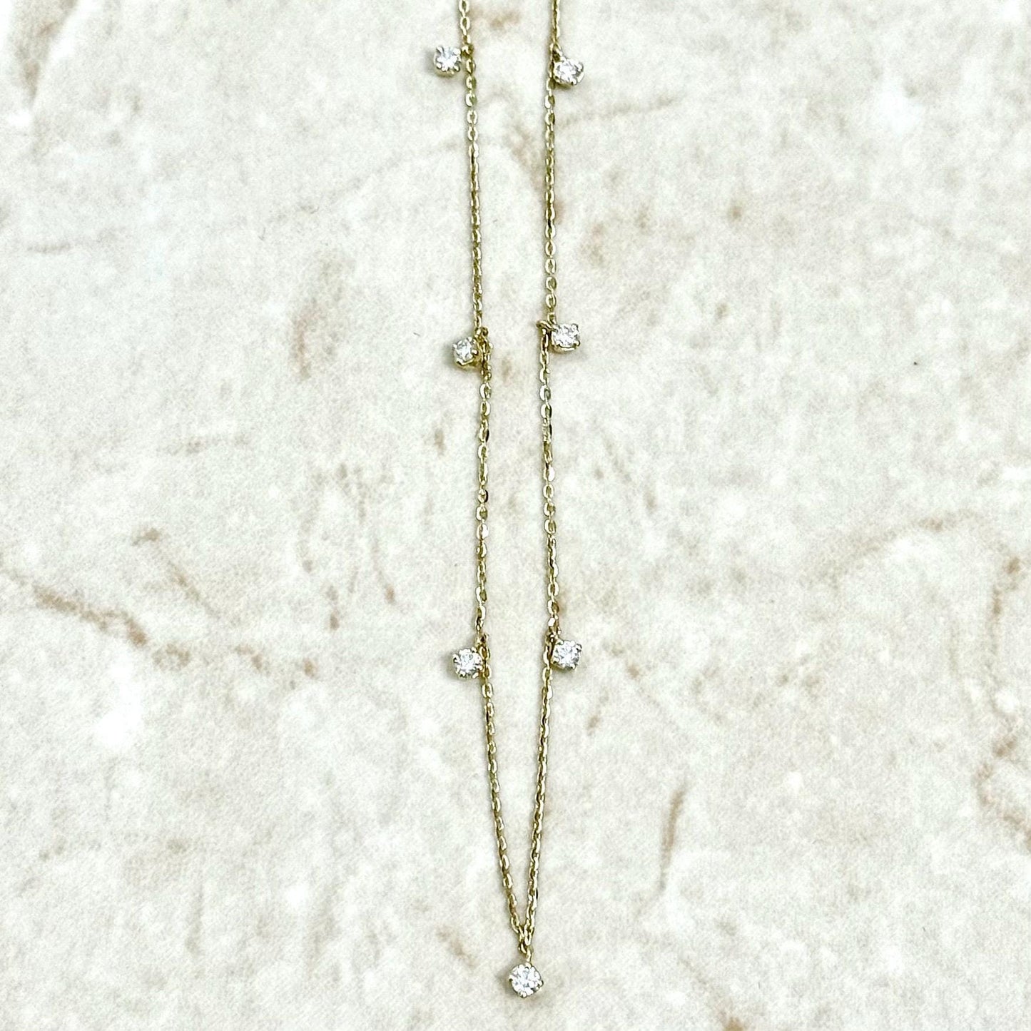 14K Yellow Gold 0.25 Carat Multi Drop Diamond Station Necklace - WeilJewelry