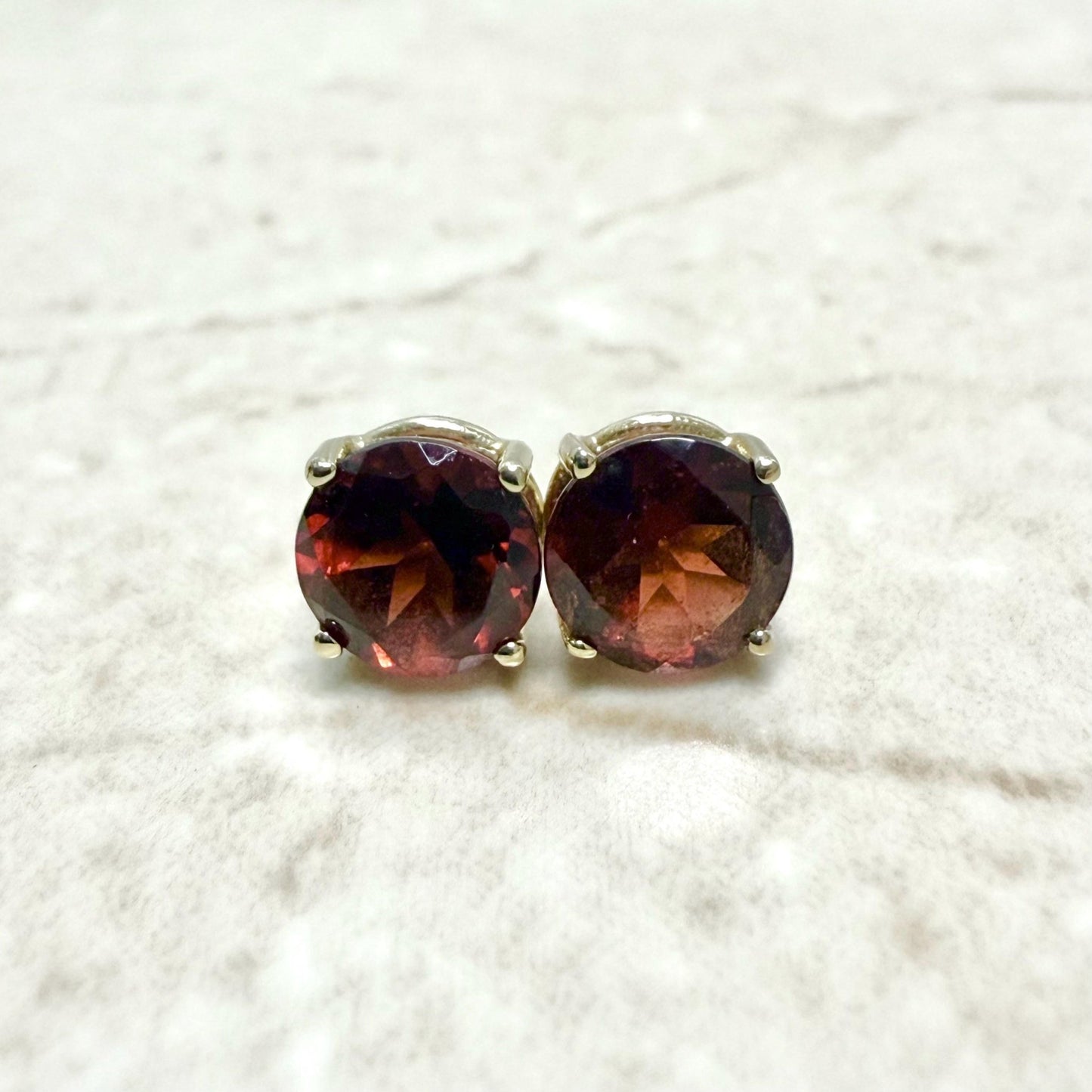 14K Yellow Gold 7 MM 3.25 CTTW Round Garnet Stud Earrings - WeilJewelry