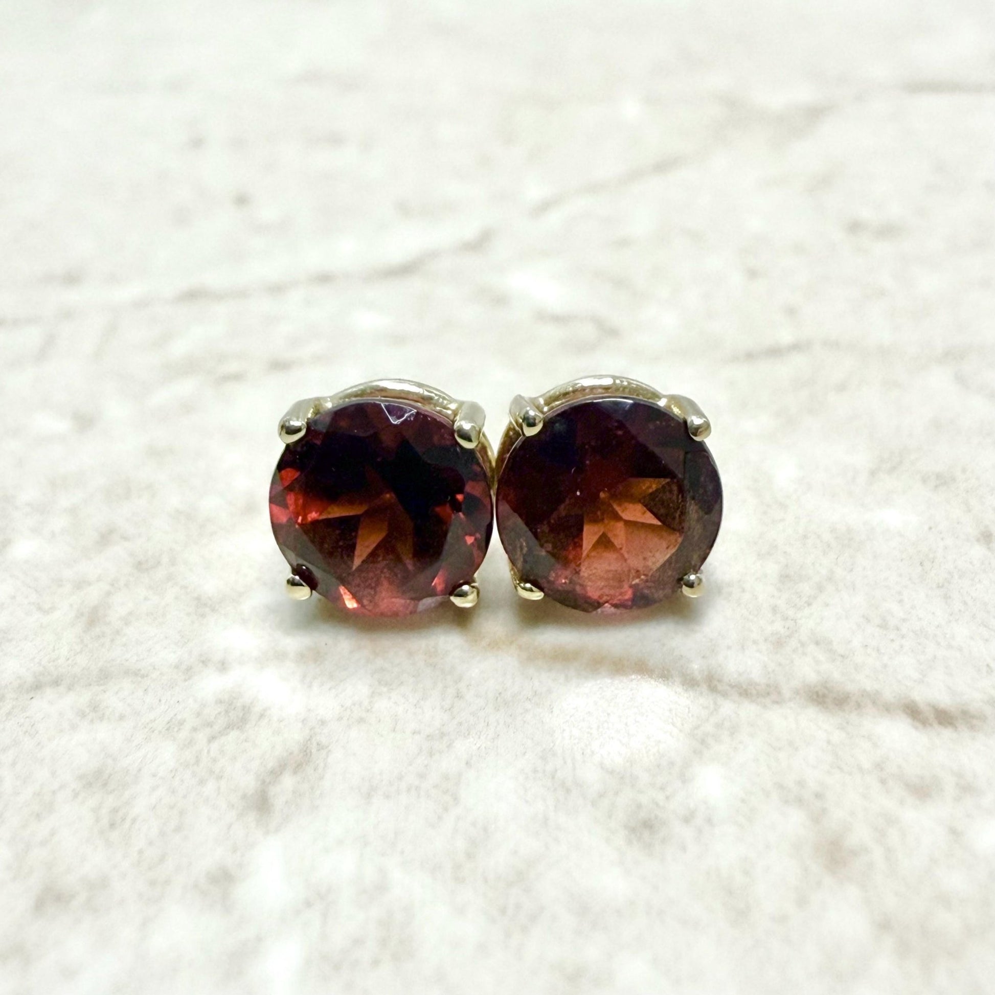 14K Yellow Gold 7 MM 3.25 CTTW Round Garnet Stud Earrings - WeilJewelry