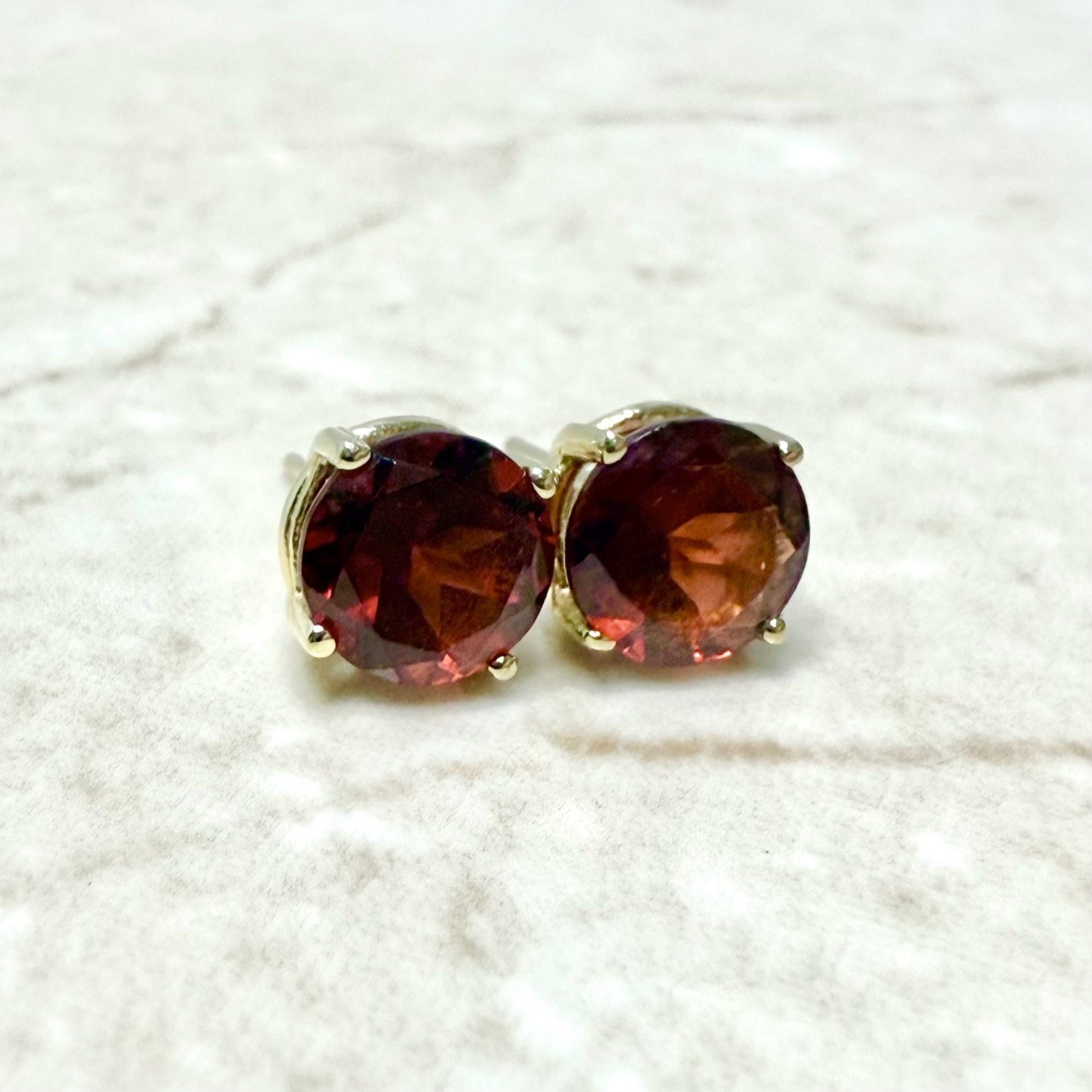 14K Yellow Gold 7 MM 3.25 CTTW Round Garnet Stud Earrings - WeilJewelry
