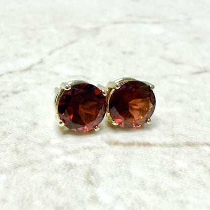 14K Yellow Gold 7 MM 3.25 CTTW Round Garnet Stud Earrings - WeilJewelry