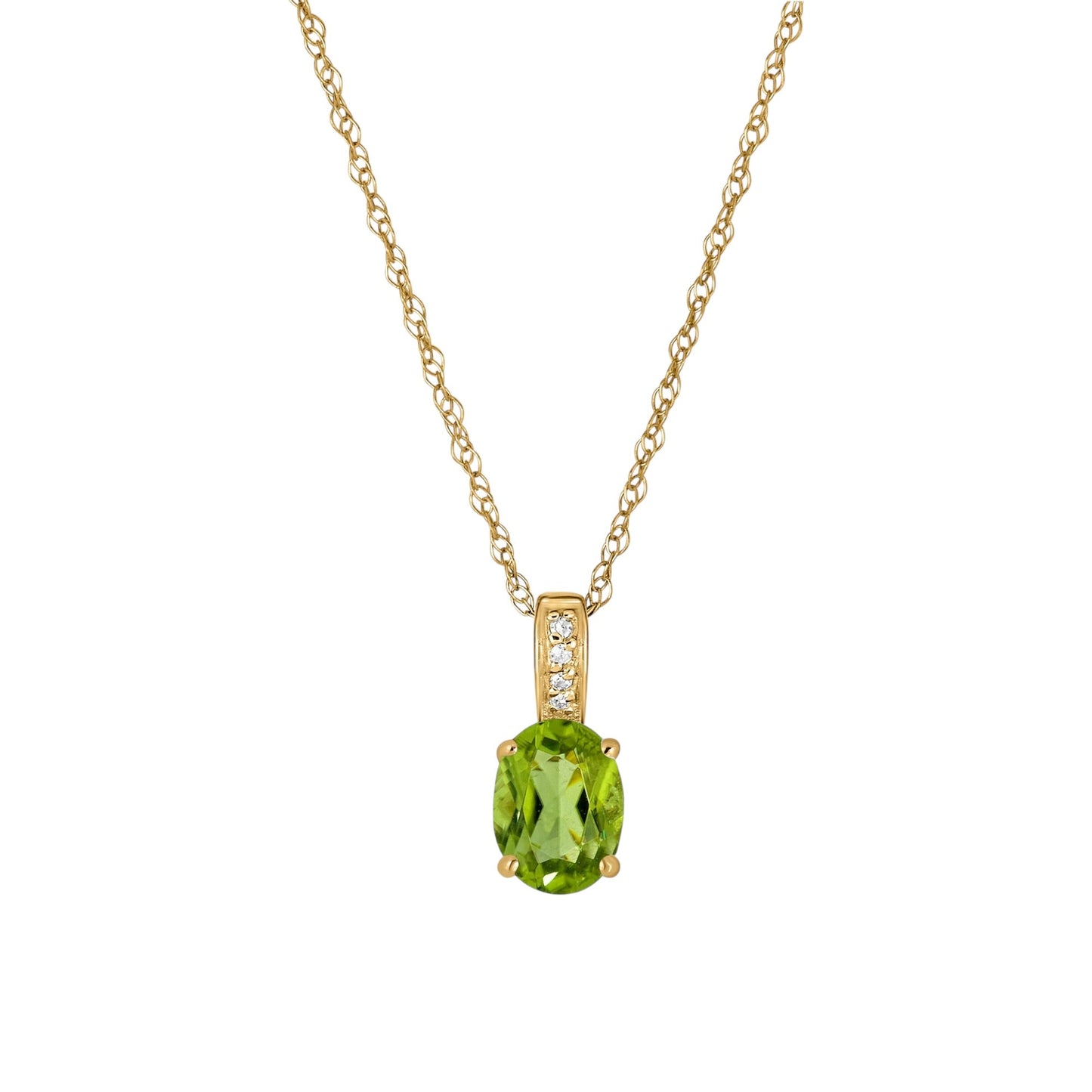 14K Yellow Gold August Birthstone Oval Peridot & Diamond Pendant Necklace - WeilJewelry