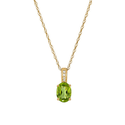 14K Yellow Gold August Birthstone Oval Peridot & Diamond Pendant Necklace - WeilJewelry
