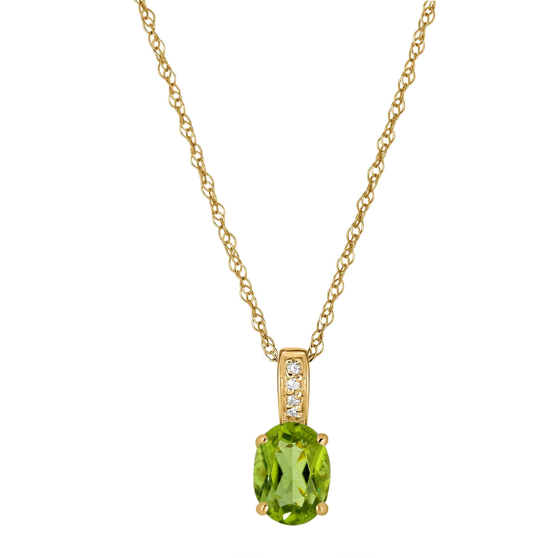 14K Yellow Gold August Birthstone Oval Peridot & Diamond Pendant Necklace - WeilJewelry