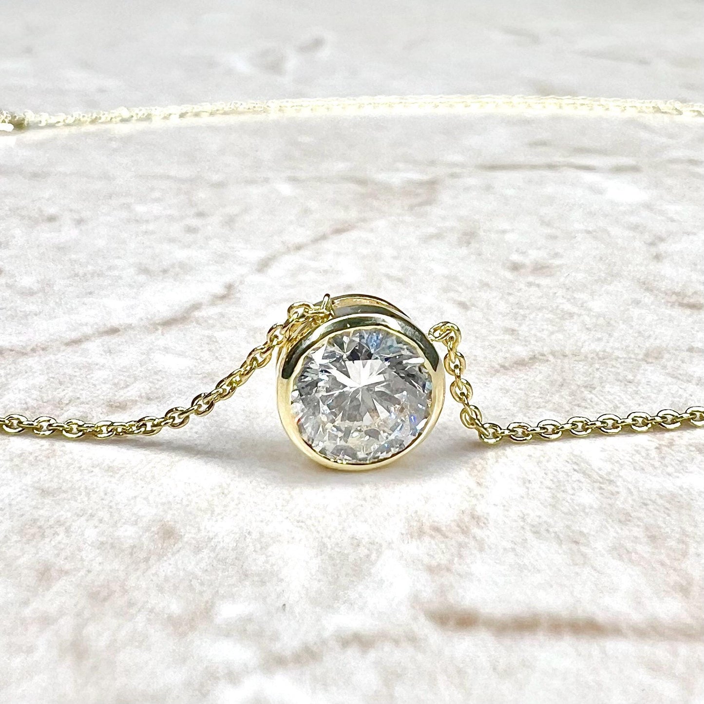 14K Yellow Gold Bezel Set 1 CT Lab Grown Diamond Solitaire Necklace - WeilJewelry