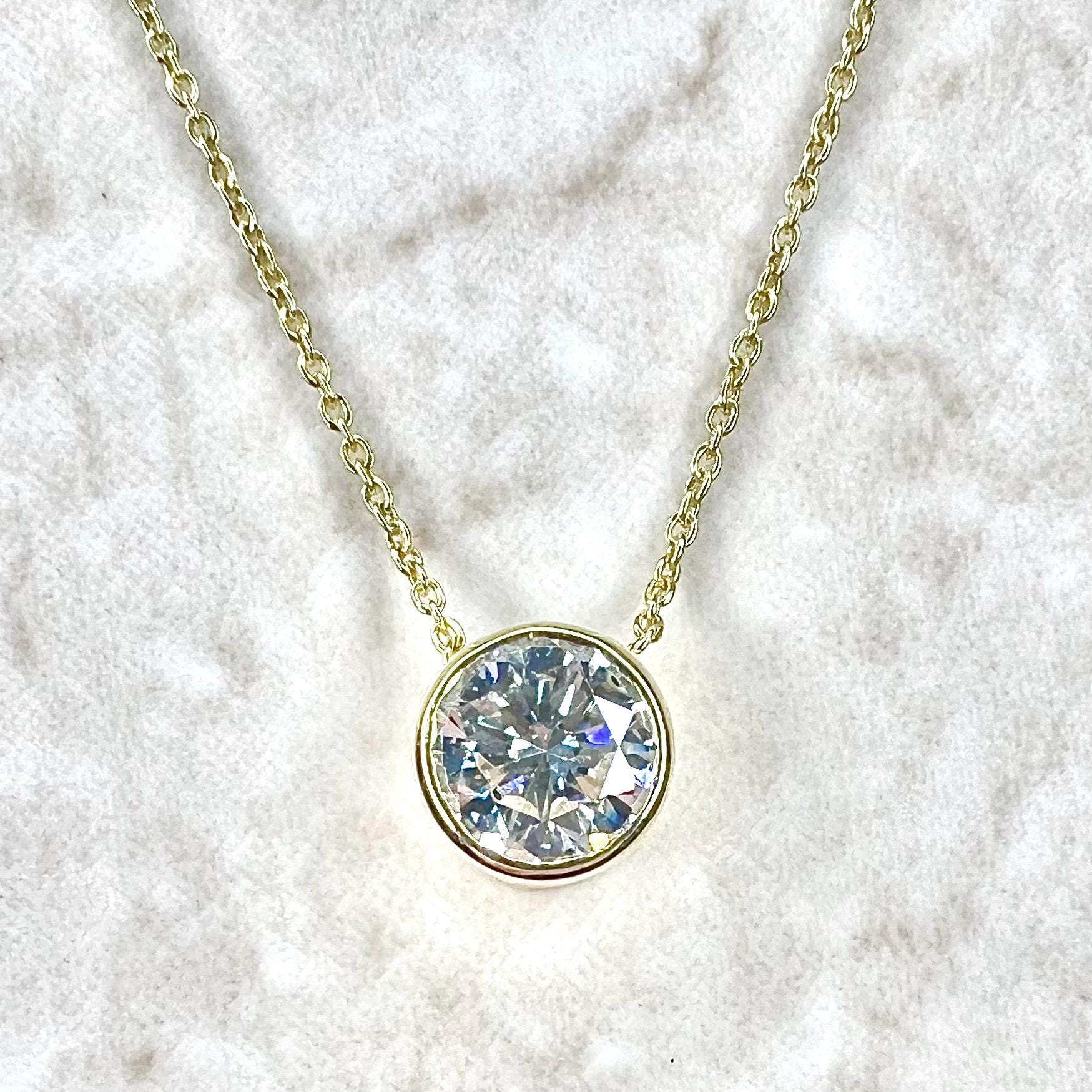 14K Yellow Gold Bezel Set 1 CT Lab Grown Diamond Solitaire Necklace - WeilJewelry