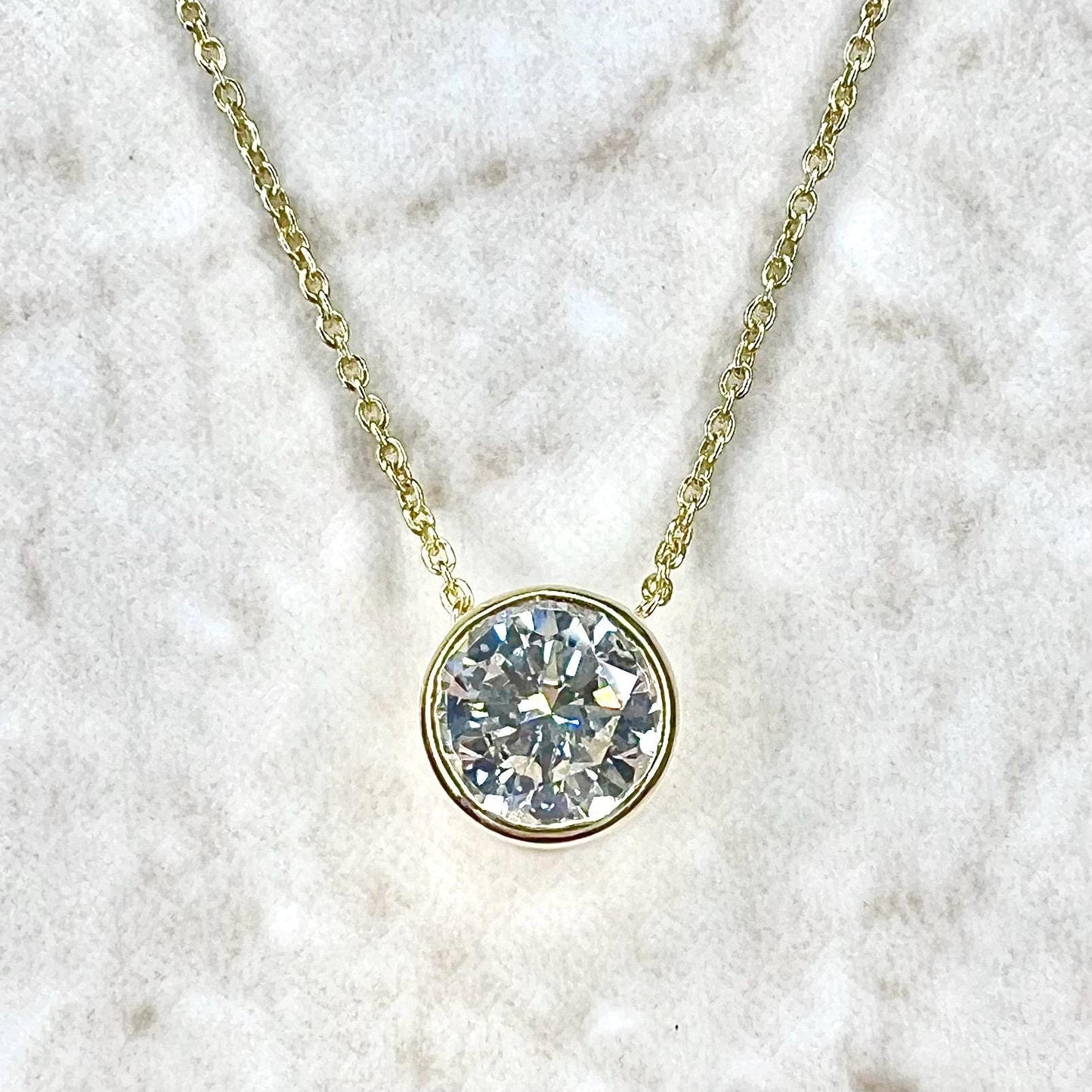 14K Yellow Gold Bezel Set 1 CT Lab Grown Diamond Solitaire Necklace - WeilJewelry