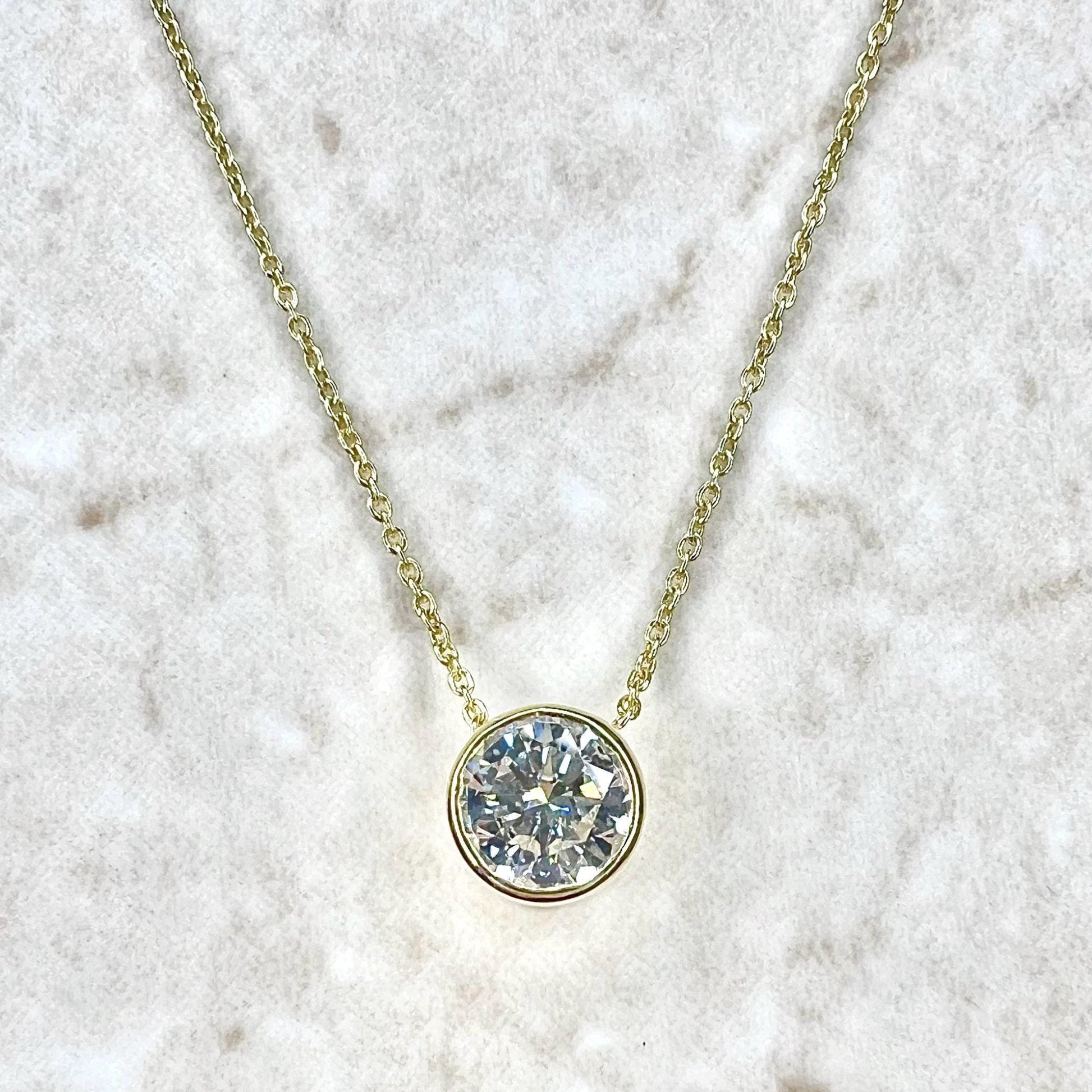 14K Yellow Gold Bezel Set 1 CT Lab Grown Diamond Solitaire Necklace - WeilJewelry