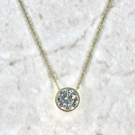 14K Yellow Gold Bezel Set 1 CT Lab Grown Diamond Solitaire Necklace - WeilJewelry