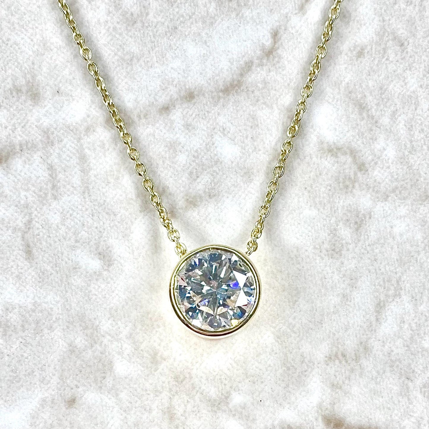 14K Yellow Gold Bezel Set 1 CT Lab Grown Diamond Solitaire Necklace - WeilJewelry