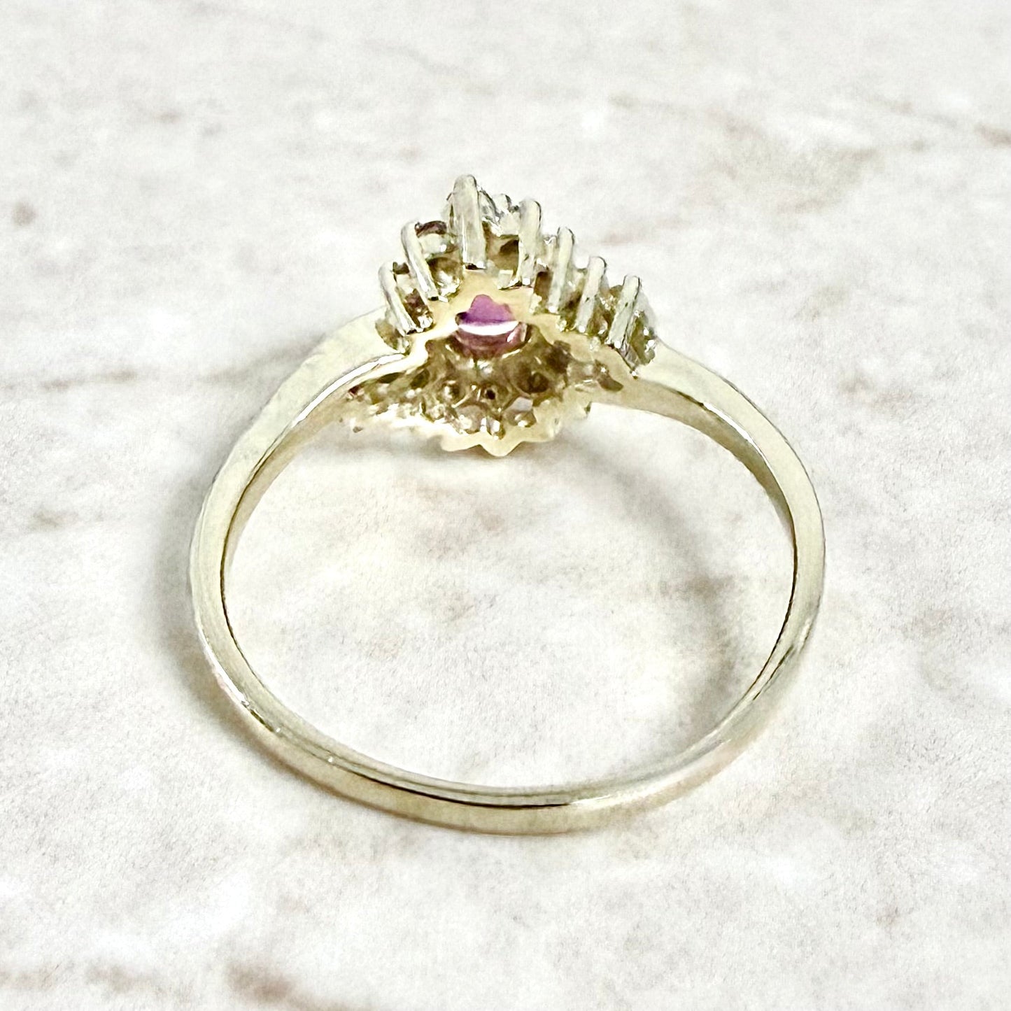 14K Yellow Gold Natural Pear Purplish Pink Sapphire & Diamond Ring - WeilJewelry