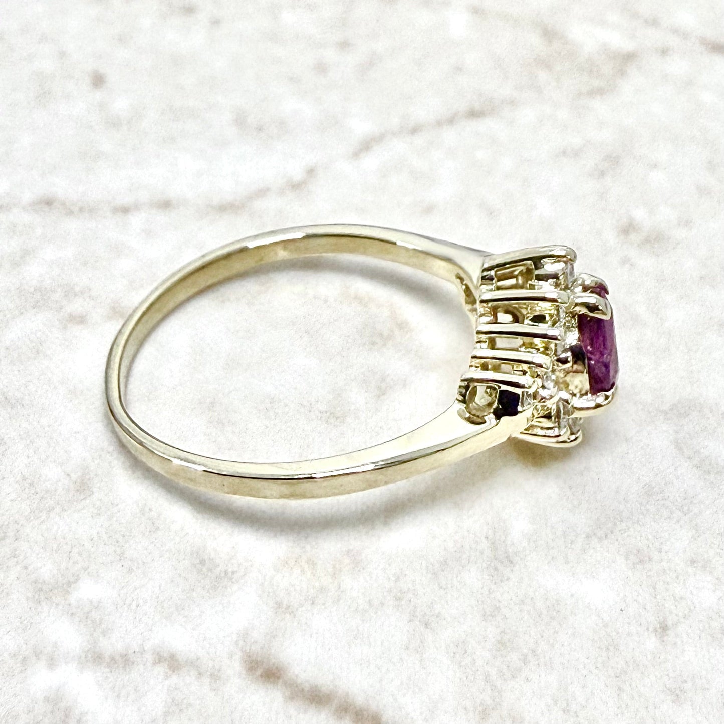 14K Yellow Gold Natural Pear Purplish Pink Sapphire & Diamond Ring - WeilJewelry