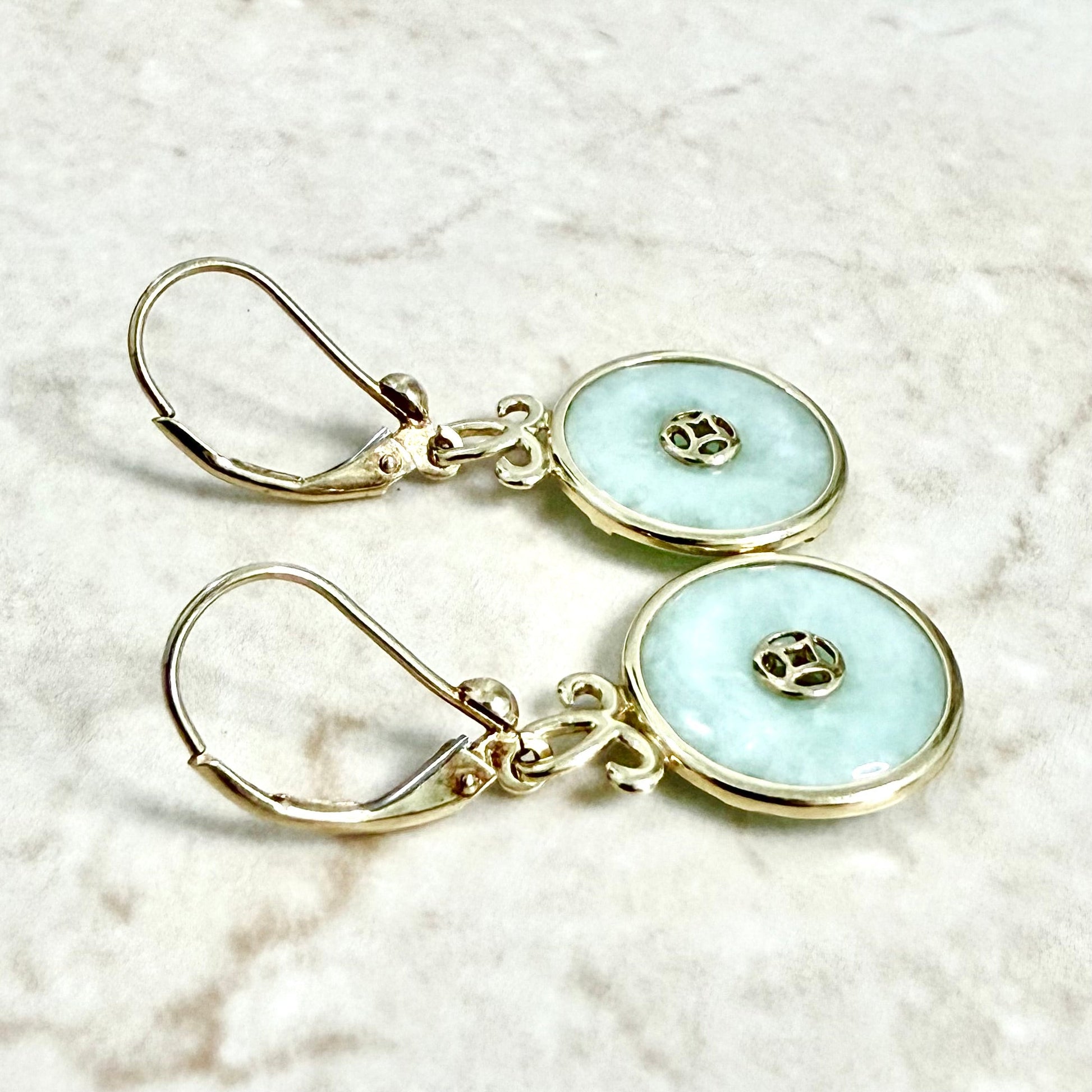 14K Yellow Gold « Old Money » Chinese Jadeite Drop Earrings - WeilJewelry