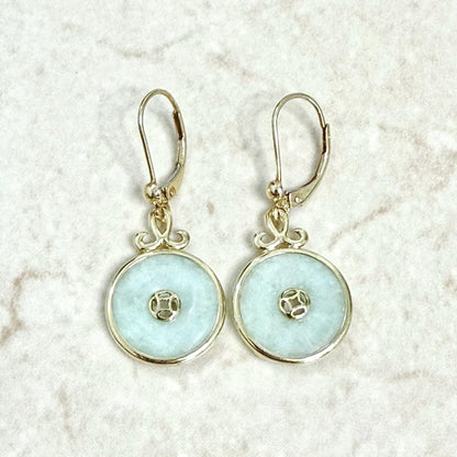14K Yellow Gold « Old Money » Chinese Jadeite Drop Earrings - WeilJewelry