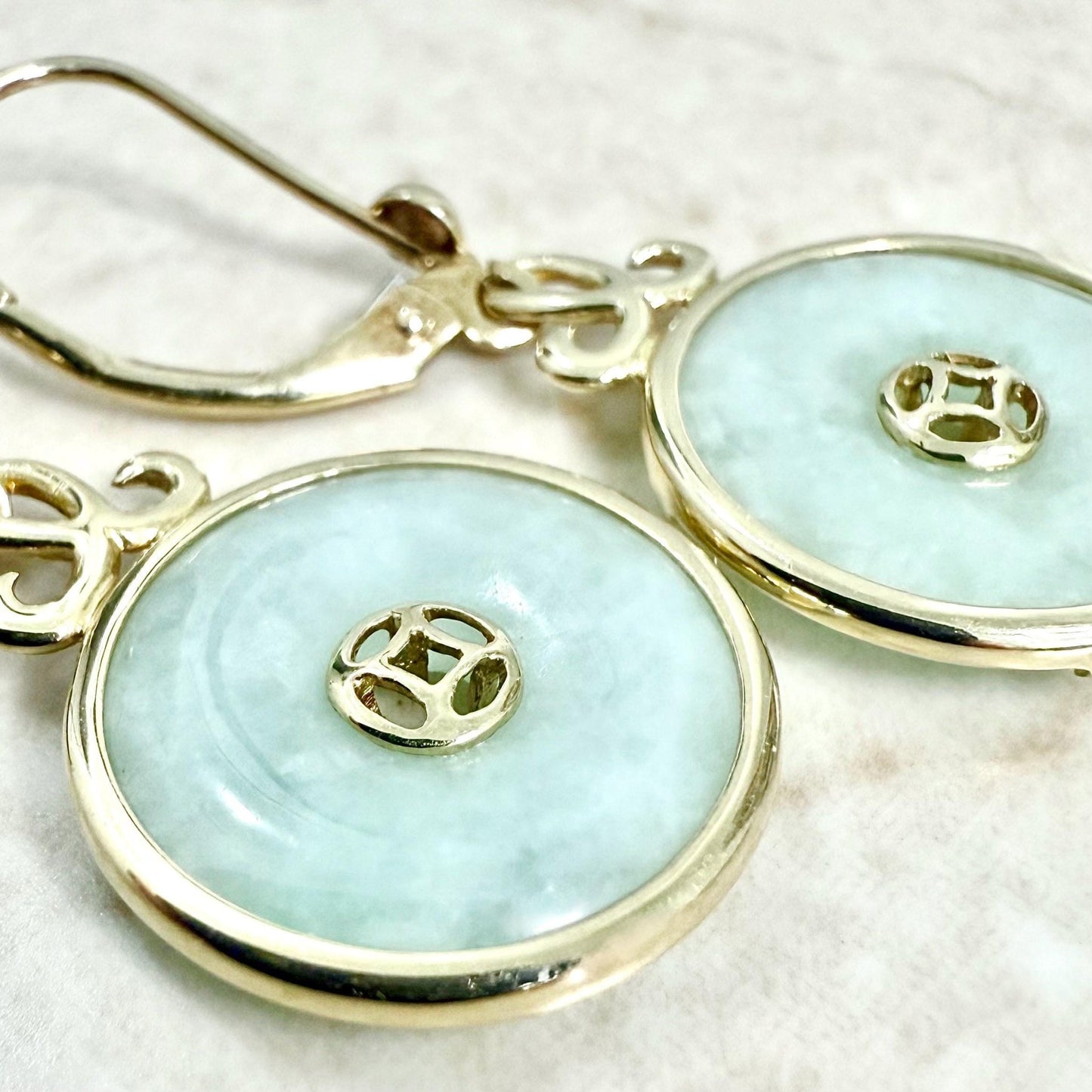 14K Yellow Gold « Old Money » Chinese Jadeite Drop Earrings - WeilJewelry