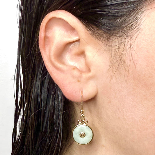 14K Yellow Gold « Old Money » Chinese Jadeite Drop Earrings - WeilJewelry