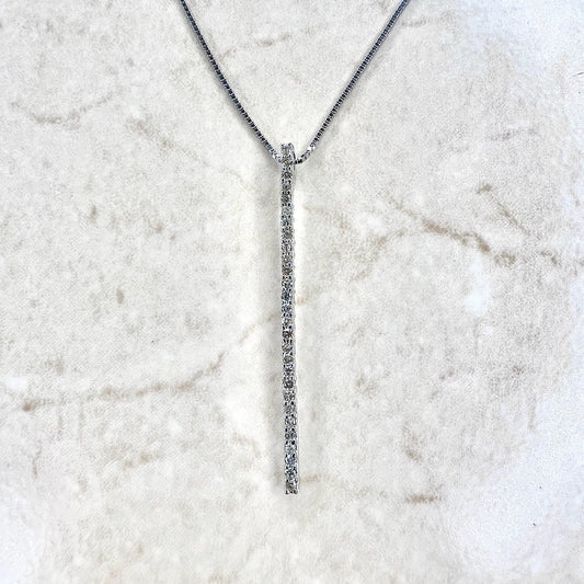 18 Karat White Gold Diamond Bar Lariat Necklace - WeilJewelry