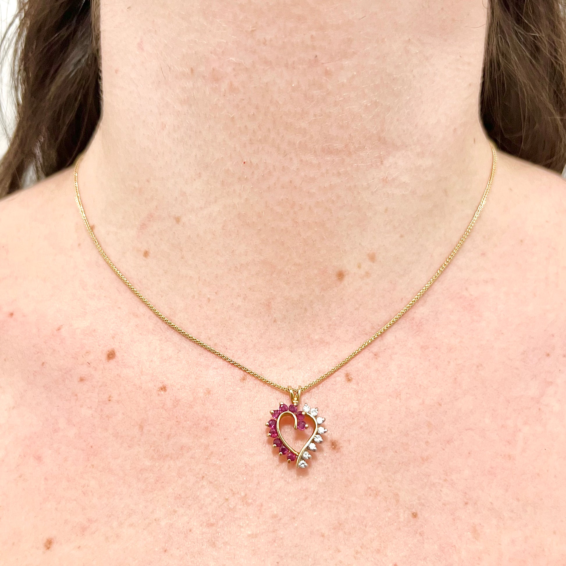 CLEARANCE 40% OFF - 14 Karat Yellow Gold Natural Ruby & Diamond Heart Pendant - WeilJewelry