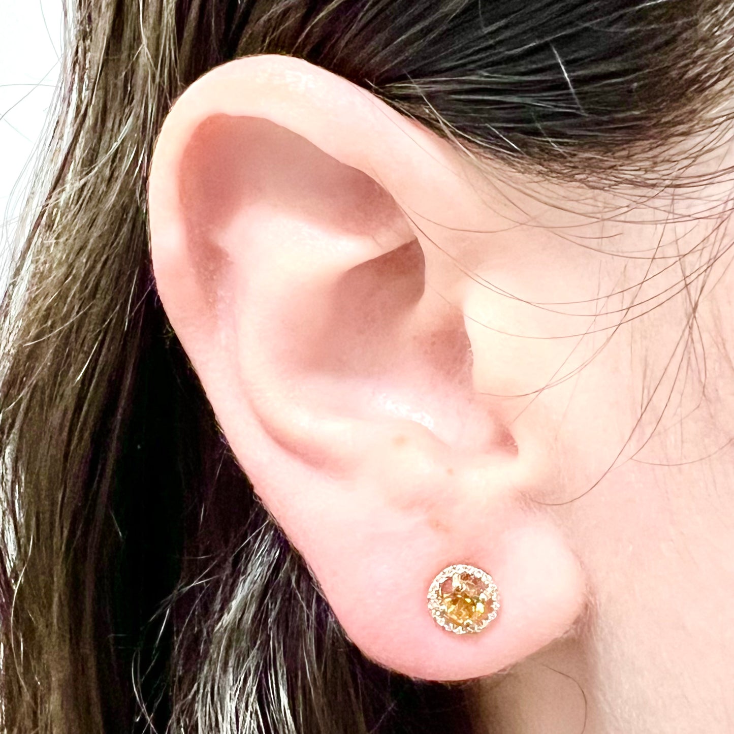 14 Karat Yellow Gold November Birthstone Round Citrine & Diamond Halo Stud Earrings - WeilJewelry