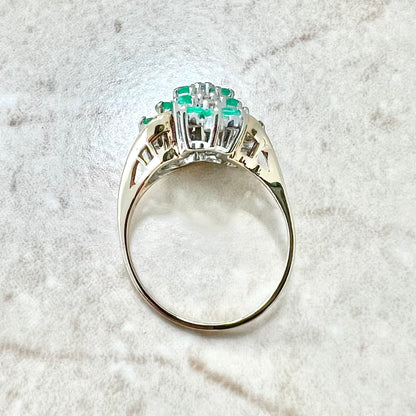 Vintage 14 Karat Yellow Gold Natural Emerald & Diamond Cluster Ring
