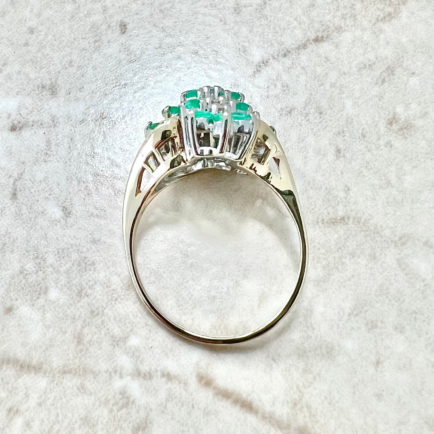 Vintage 14 Karat Yellow Gold Natural Emerald & Diamond Cluster Ring - WeilJewelry