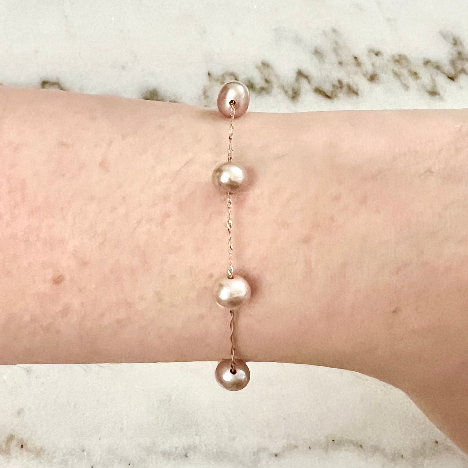 14 Karat Rose Gold Tin Cup Pink Pearl Bracelet - WeilJewelry