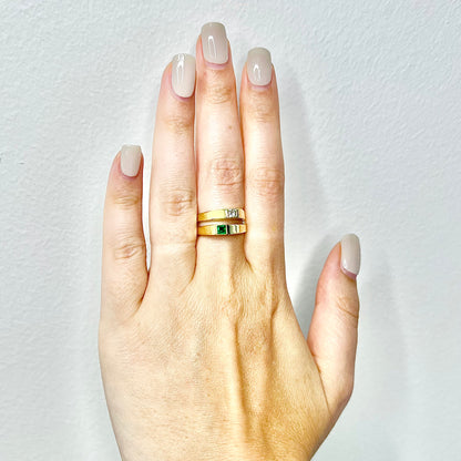 CLEARANCE 40% OFF - Vintage 18 Karat Yellow Gold Natural Emerald & Diamond Toi Et Moi Ring